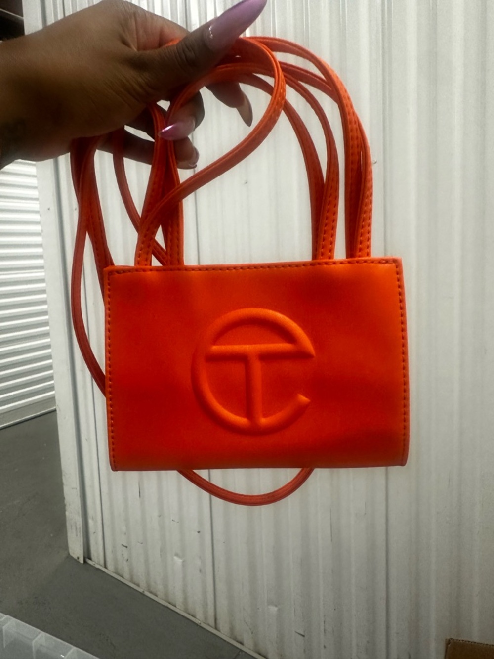 Telfar Orange Mini Shopping Bag with Embossed Logo